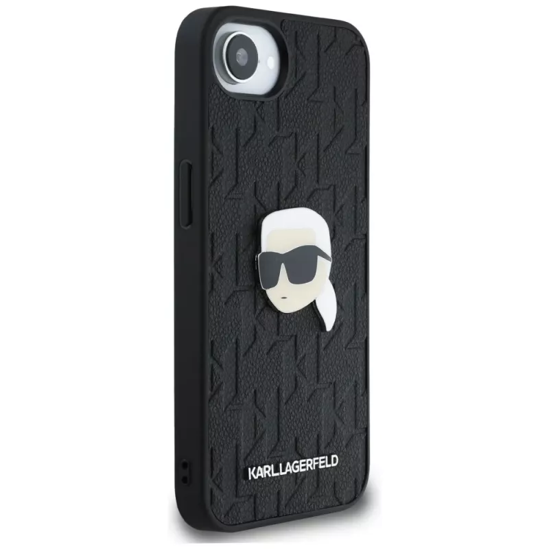 Karl Lagerfeld Monogram Karl Head Pin puzdro pre iPhone 16e / 17e, čierna