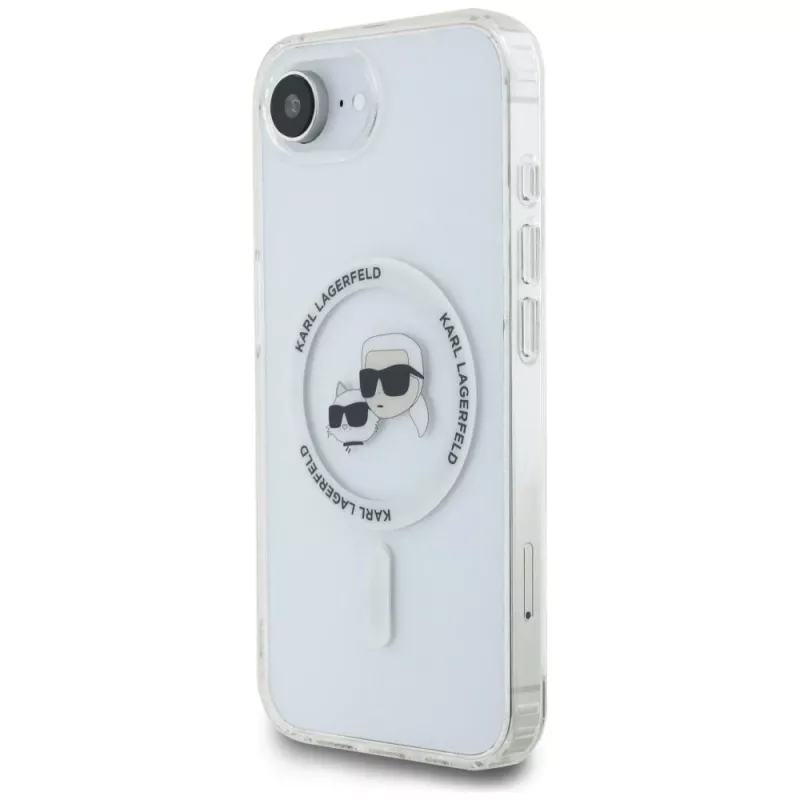 KARL LAGERFELD IML Metal Karl & Choupette Heads MagSafe puzdro pre iPhone 16e/17e biela