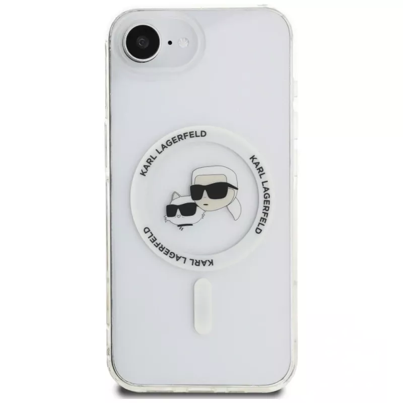 KARL LAGERFELD IML Metal Karl & Choupette Heads MagSafe puzdro pre iPhone 16e/17e biela