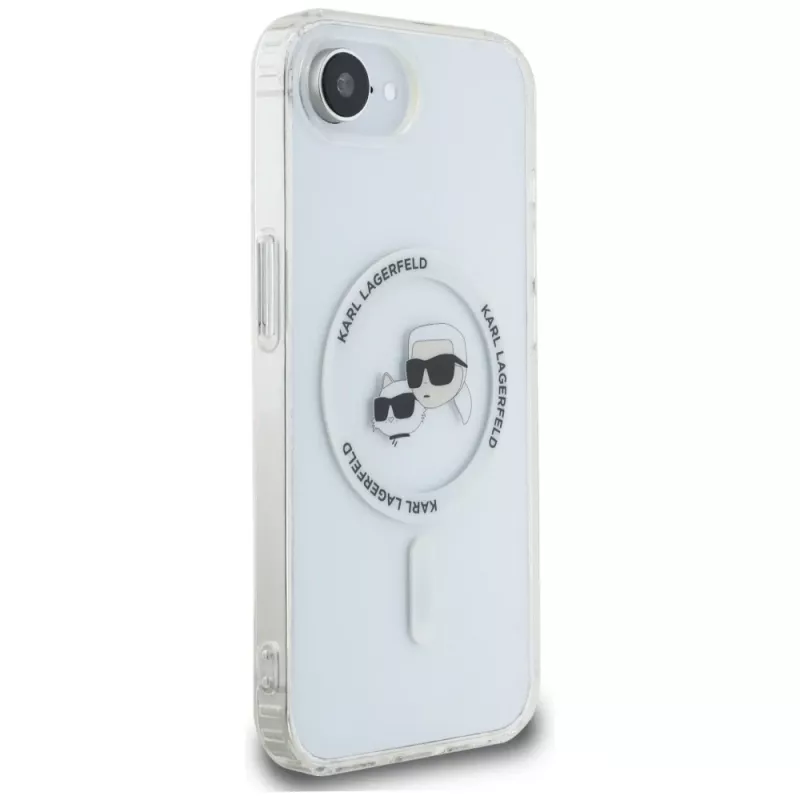 KARL LAGERFELD IML Metal Karl & Choupette Heads MagSafe puzdro pre iPhone 16e/17e biela