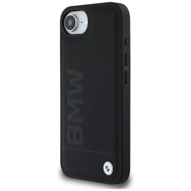 BMW Leather Hot Stamp puzdro pre iPhone 16e / 17e čierna