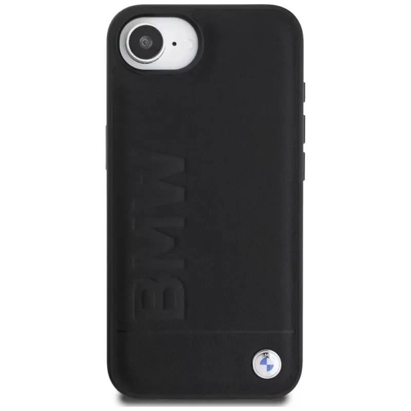 BMW Leather Hot Stamp puzdro pre iPhone 16e / 17e čierna
