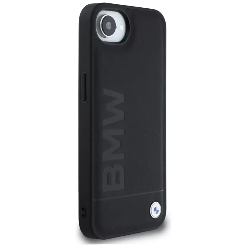 BMW Leather Hot Stamp puzdro pre iPhone 16e / 17e čierna