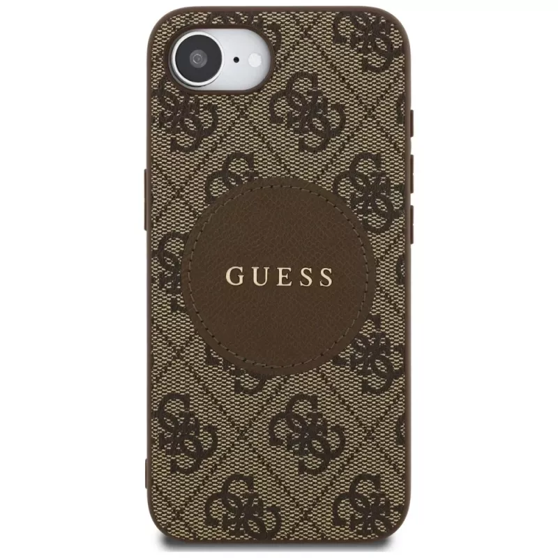 Guess 4G Circle Classic Logo MagSafe puzdro pre iPhone 16e (hnedá)