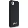 Guess Silicone Script Metal Logo MagSafe puzdro pre iPhone 16e (čierna)