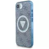 Guess IML Metal Glitter 4G Circle Triangle MagSafe puzdro pre iPhone 16e (modrá)