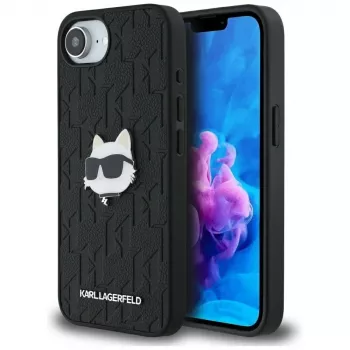 KARL LAGERFELD Monogram Choupette Head Pin puzdro pre iPhone 16e / 17e čierna