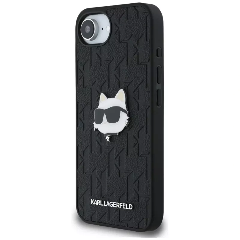 KARL LAGERFELD Monogram Choupette Head Pin puzdro pre iPhone 16e / 17e čierna