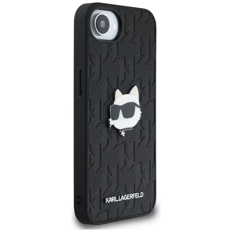 KARL LAGERFELD Monogram Choupette Head Pin puzdro pre iPhone 16e / 17e čierna