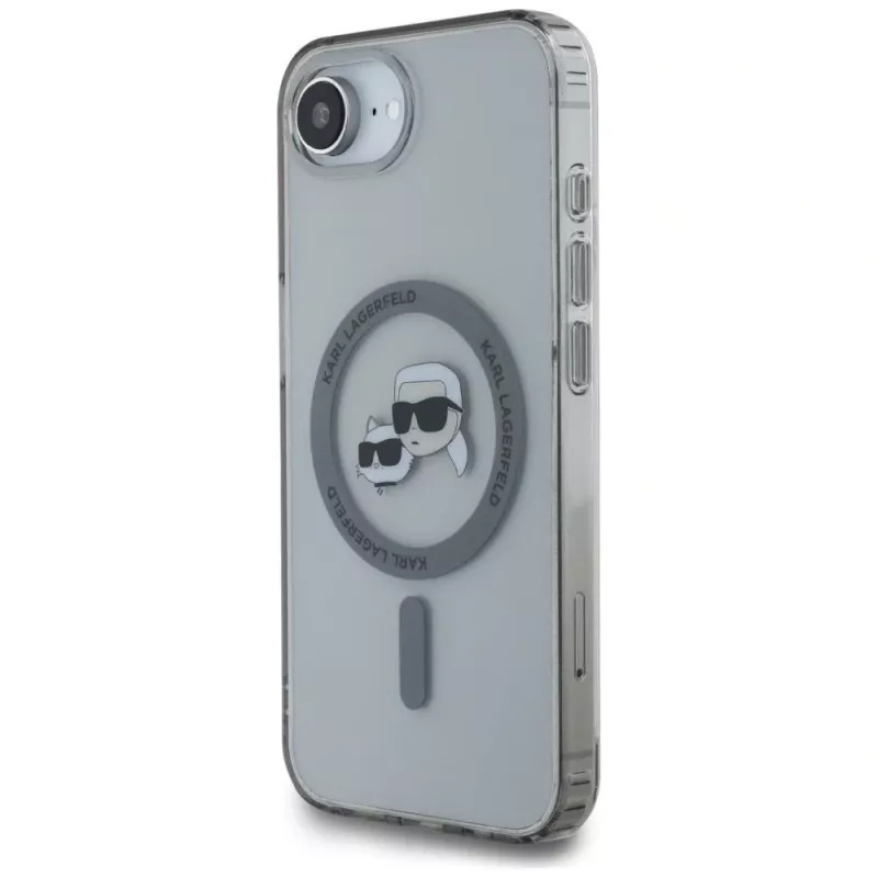 KARL LAGERFELD IML Metal Karl & Choupette Heads MagSafe puzdro pre iPhone 16e / 17e, čierna