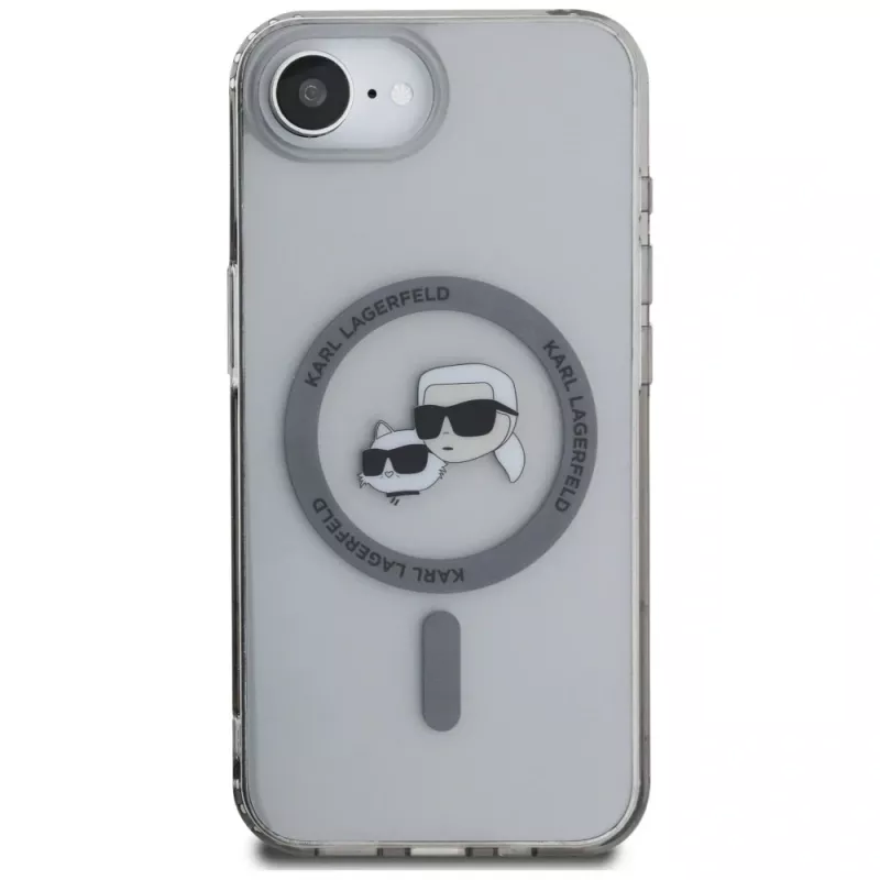 KARL LAGERFELD IML Metal Karl & Choupette Heads MagSafe puzdro pre iPhone 16e / 17e, čierna