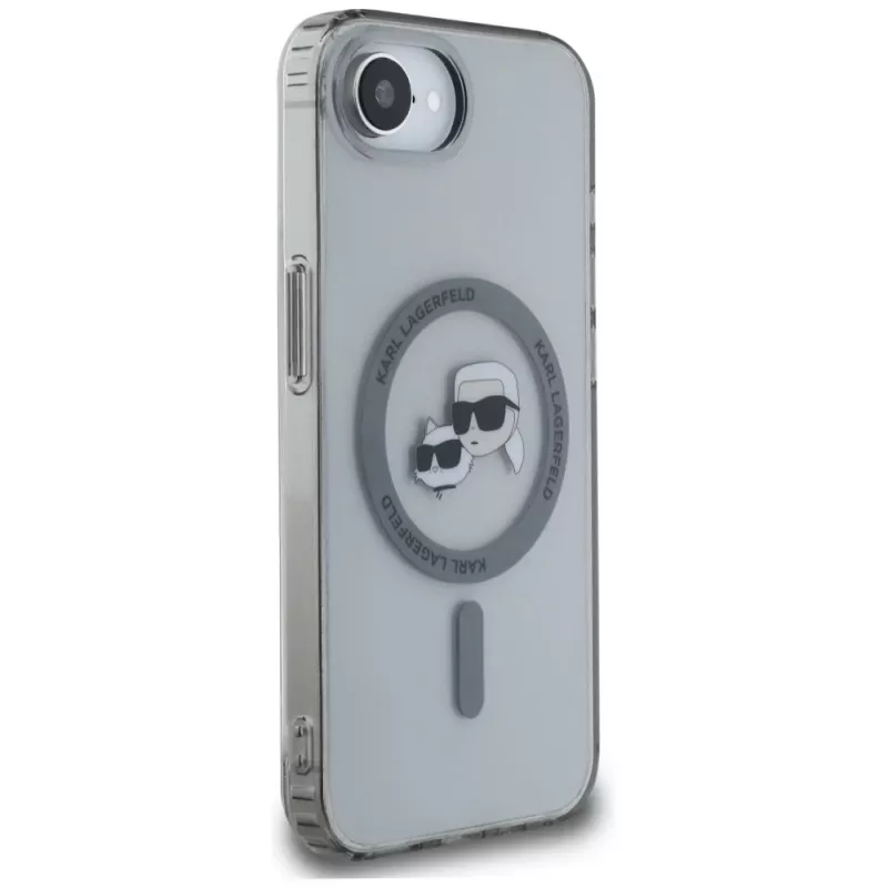 KARL LAGERFELD IML Metal Karl & Choupette Heads MagSafe puzdro pre iPhone 16e / 17e, čierna