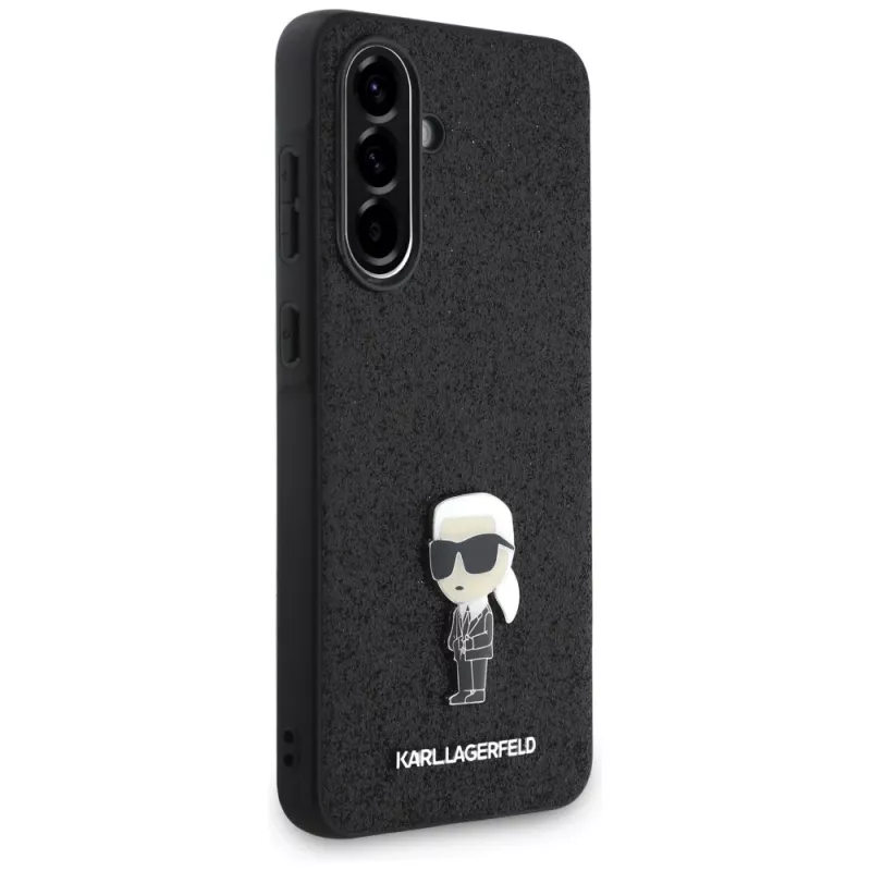 KARL LAGERFELD Fixed Glitter Ikonik Logo Metal Pin puzdro pre Samsung Galaxy A36 - čierna