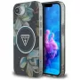 Guess IML Metal Glitter Flowers Triangle MagSafe puzdro pre Apple iPhone 16e (čierna)
