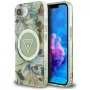 Guess IML Metal Glitter Flowers Triangle MagSafe zadné puzdro pre Apple iPhone 16e, zelená