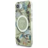 Guess IML Metal Glitter Flowers Triangle MagSafe zadné puzdro pre Apple iPhone 16e, zelená