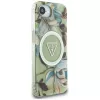 Guess IML Metal Glitter Flowers Triangle MagSafe zadné puzdro pre Apple iPhone 16e, zelená