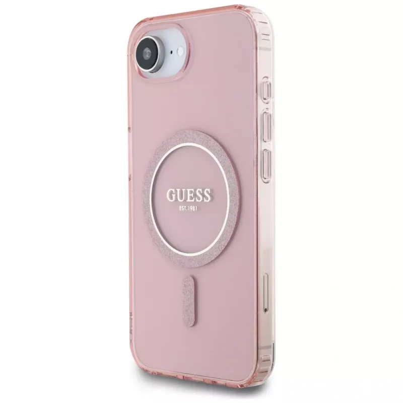 Guess IML Glitter Circle MagSafe puzdro pre iPhone 16e (ružová)