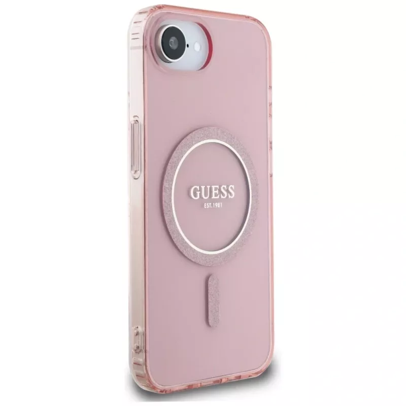 Guess IML Glitter Circle MagSafe puzdro pre iPhone 16e (ružová)