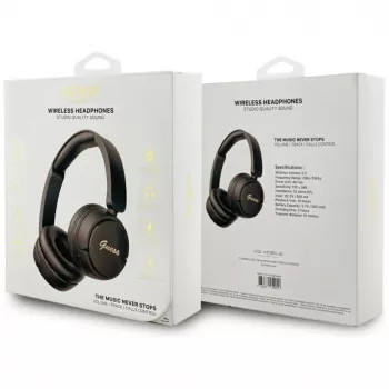 Guess Metal Logo Script bezdrôtové Bluetooth 5.3 náhlavné slúchadlá, čierna
