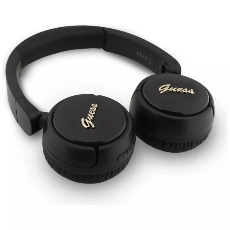 Guess Metal Logo Script bezdrôtové Bluetooth 5.3 náhlavné slúchadlá, čierna