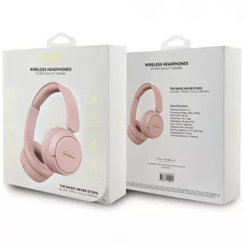 Guess Metal Logo Script bezdrôtové Bluetooth 5.3 náhlavné slúchadlá (ružová)