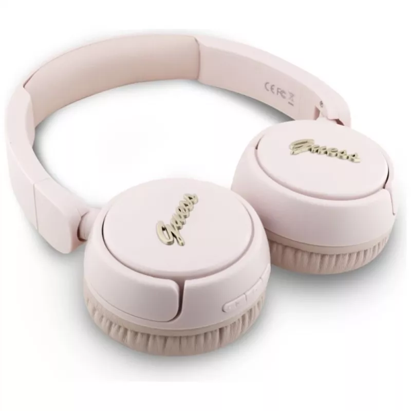 Guess Metal Logo Script bezdrôtové Bluetooth 5.3 náhlavné slúchadlá (ružová)