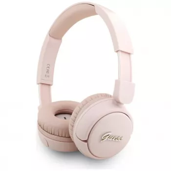 Guess Metal Logo Script bezdrôtové Bluetooth 5.3 náhlavné slúchadlá (ružová)