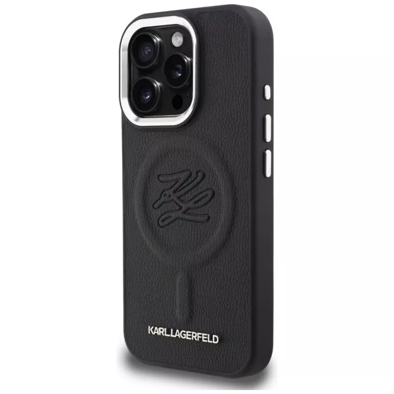 Karl Lagerfeld Initial & Metal Logo MagSafe puzdro pre iPhone 16 Pro, čierna