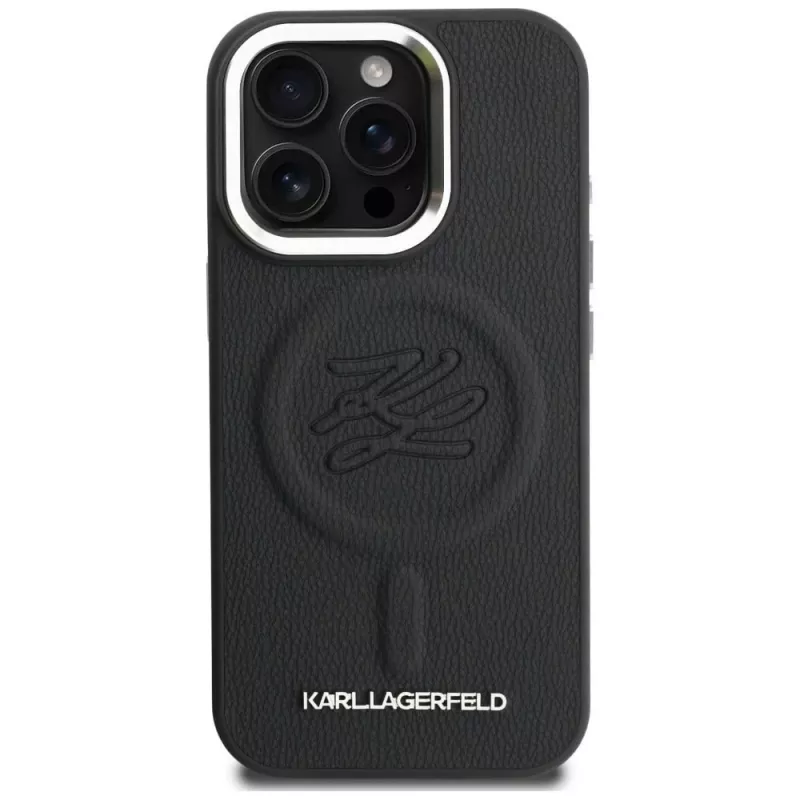 Karl Lagerfeld Initial & Metal Logo MagSafe puzdro pre iPhone 16 Pro, čierna