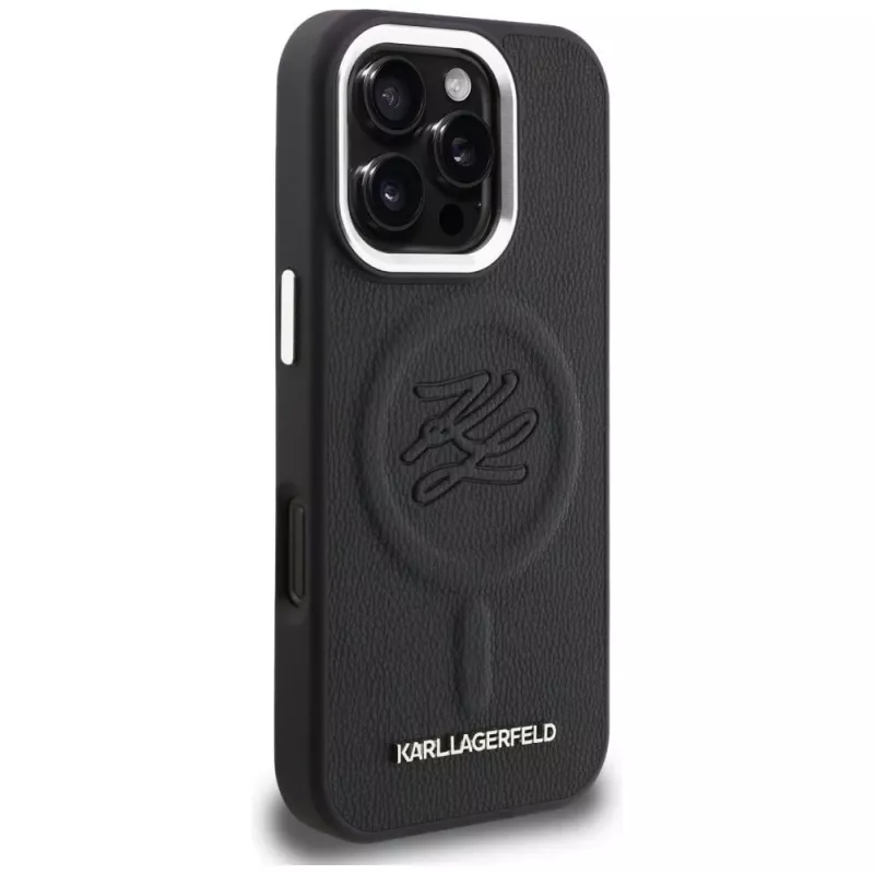Karl Lagerfeld Initial & Metal Logo MagSafe puzdro pre iPhone 16 Pro, čierna