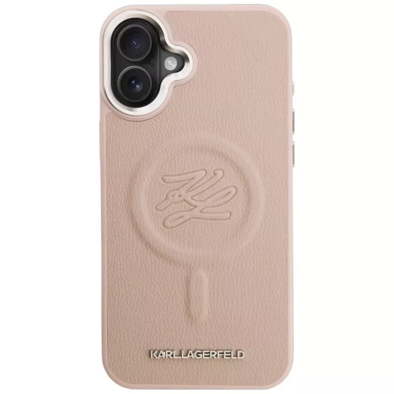 Karl Lagerfeld Initial & Metal Logo MagSafe puzdro pre iPhone 16 Plus ružová