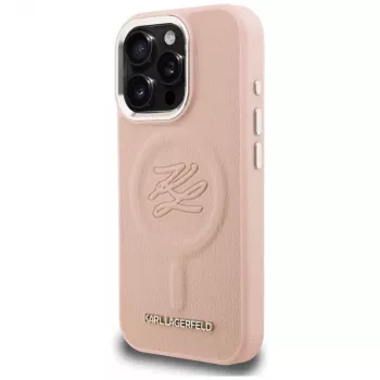 KARL LAGERFELD Initial & Metal Logo MagSafe puzdro pre iPhone 16 Pro Max ružová