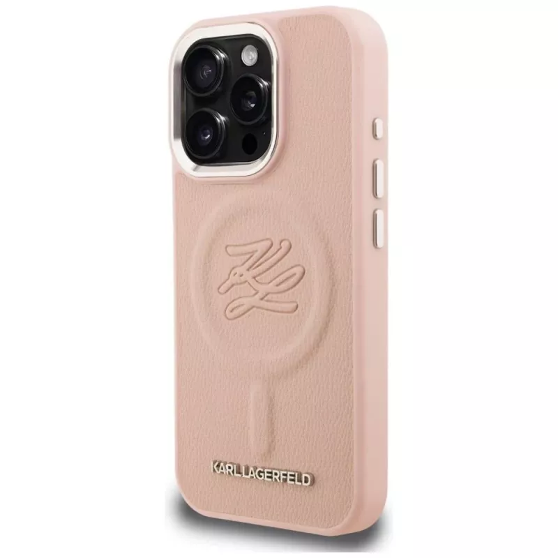 KARL LAGERFELD Initial & Metal Logo MagSafe puzdro pre iPhone 16 Pro Max ružová