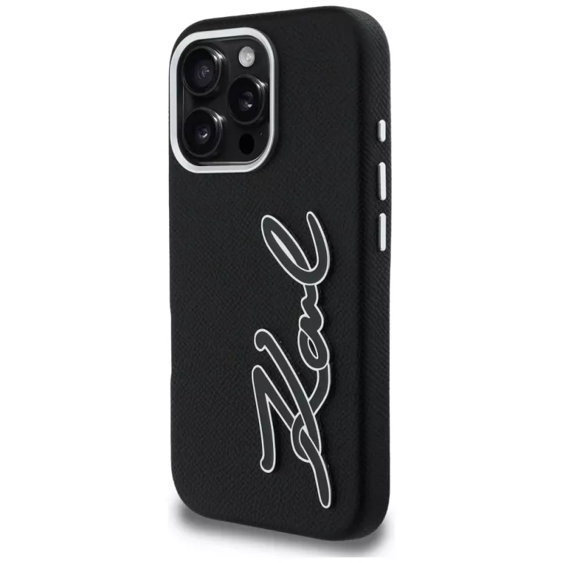 Karl Lagerfeld FW Grained Signature Logo puzdro pre iPhone 16 Pro, čierna