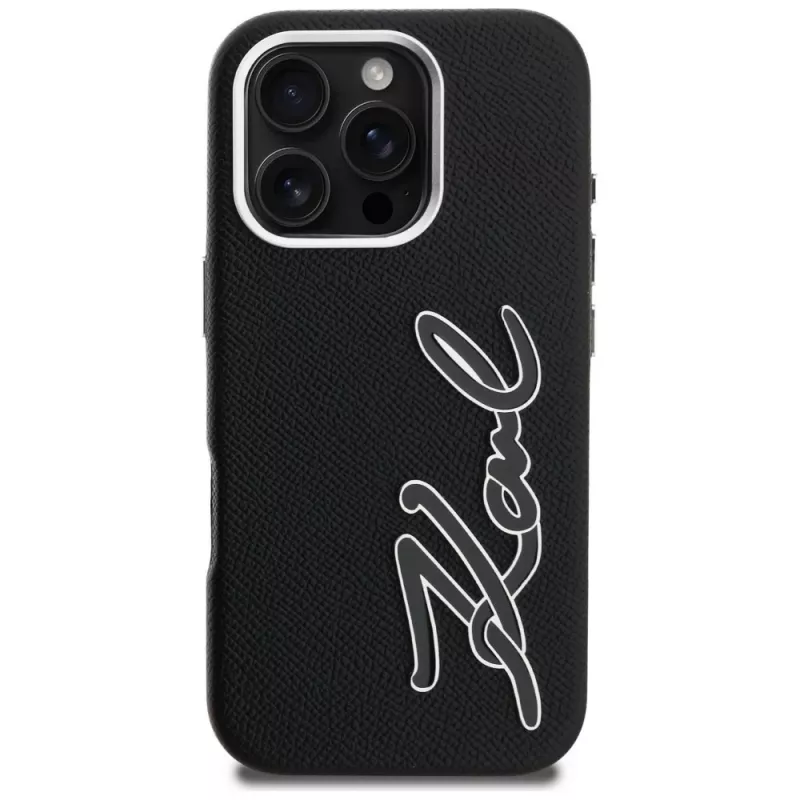 Karl Lagerfeld FW Grained Signature Logo puzdro pre iPhone 16 Pro, čierna