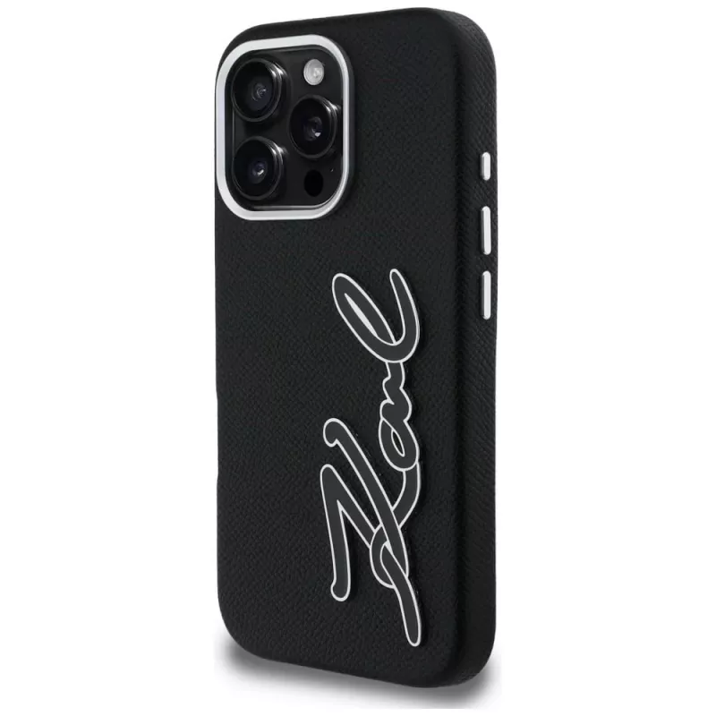 KARL LAGERFELD FW Grained Signature Logo puzdro pre iPhone 16 Pro Max čierna