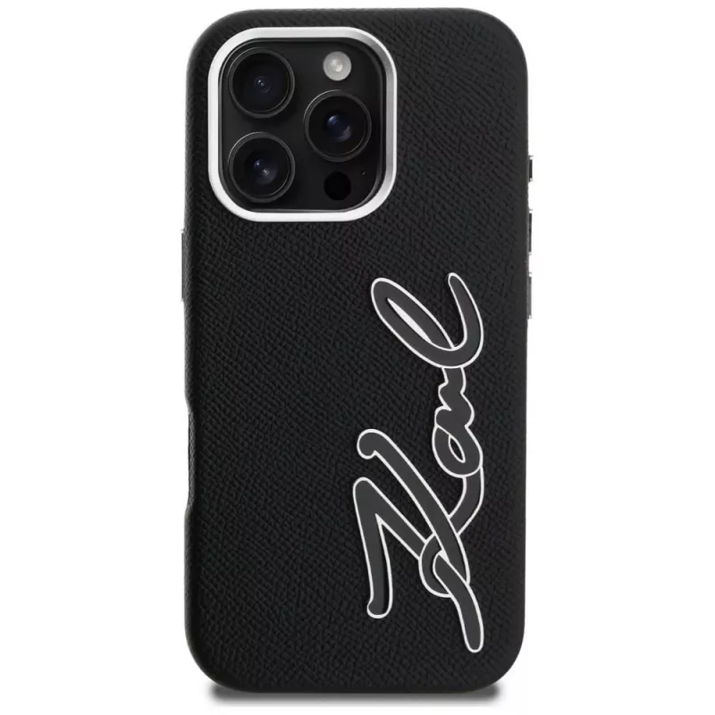 KARL LAGERFELD FW Grained Signature Logo puzdro pre iPhone 16 Pro Max čierna