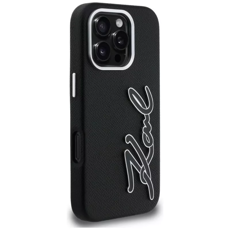 KARL LAGERFELD FW Grained Signature Logo puzdro pre iPhone 16 Pro Max čierna