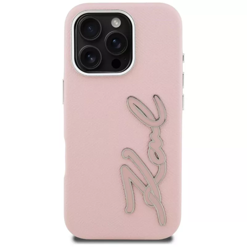 KARL LAGERFELD FW Grained Signature Logo puzdro pre iPhone 16 Pro Max ružová