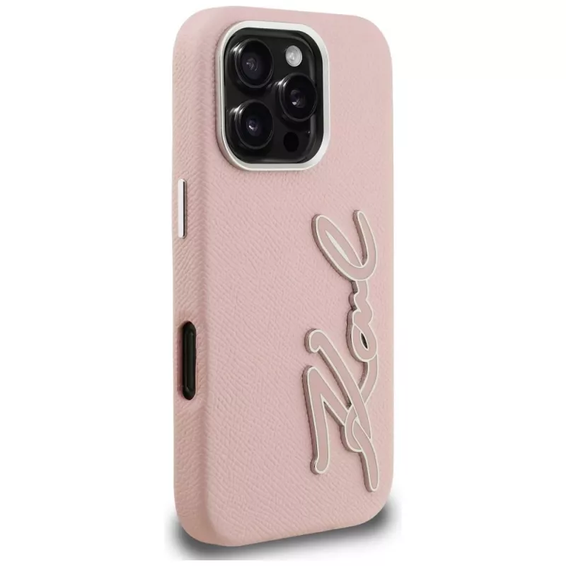 KARL LAGERFELD FW Grained Signature Logo puzdro pre iPhone 16 Pro Max ružová