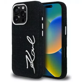 KARL LAGERFELD FW Jeans Signature Logo puzdro pre iPhone 16 Pro Max, čierna