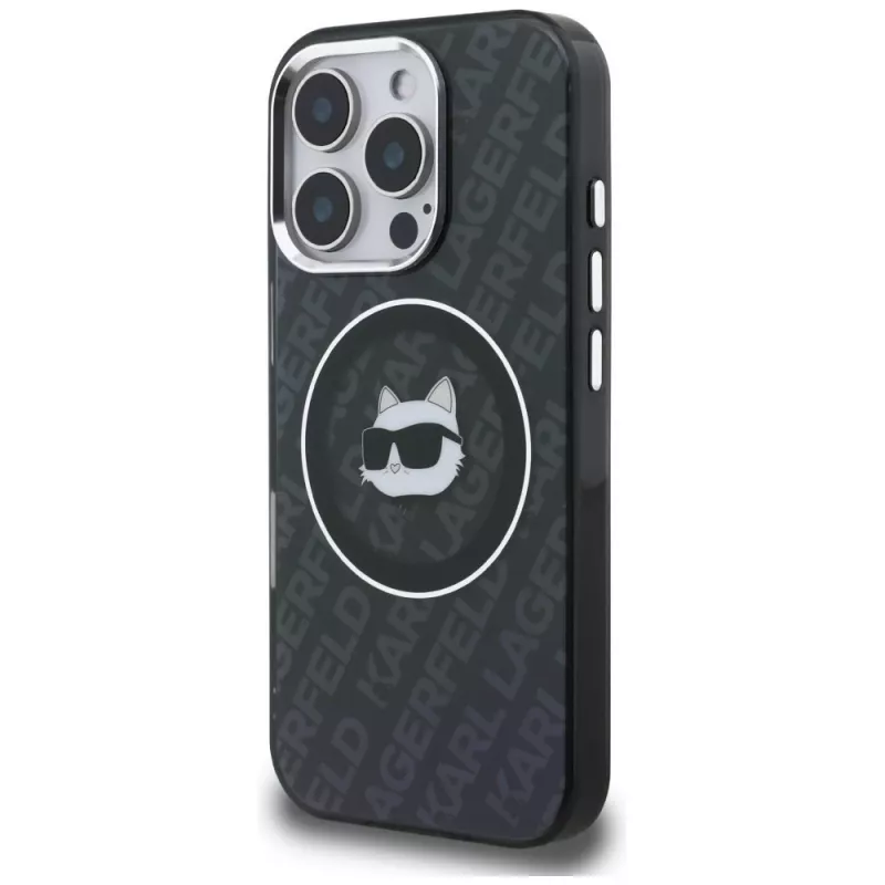Karl Lagerfeld IML Choupette Head Logo MagSafe puzdro pre iPhone 16 Pro, čierna