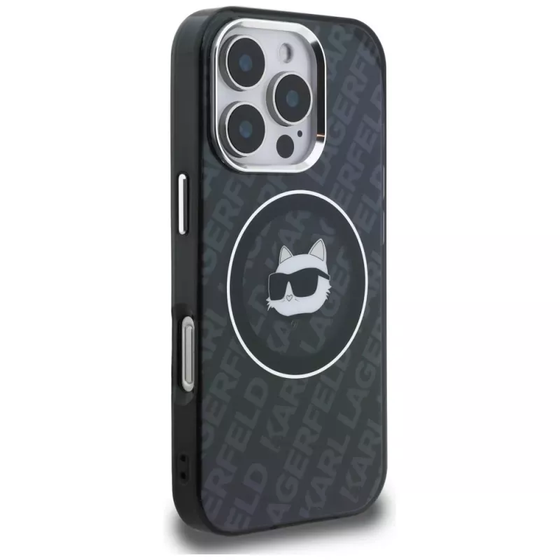 Karl Lagerfeld IML Choupette Head Logo MagSafe puzdro pre iPhone 16 Pro, čierna