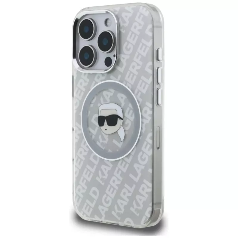 KARL LAGERFELD IML Karl Head Logo MagSafe puzdro pre Apple iPhone 16 Pro, sivá