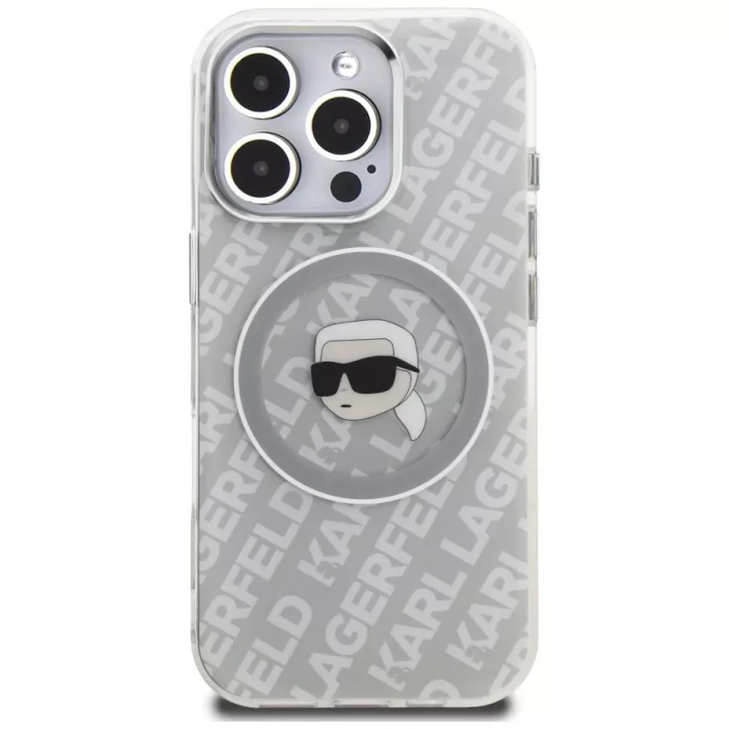 KARL LAGERFELD IML Karl Head Logo MagSafe puzdro pre Apple iPhone 16 Pro, sivá