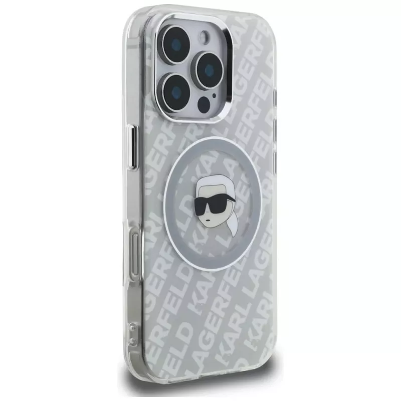 KARL LAGERFELD IML Karl Head Logo MagSafe puzdro pre Apple iPhone 16 Pro, sivá