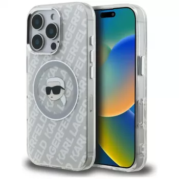 KARL LAGERFELD IML Karl Head Logo MagSafe puzdro pre Apple iPhone 16 Pro Max - sivá