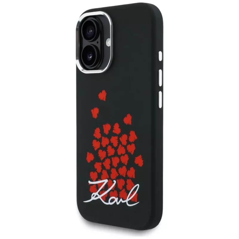 KARL LAGERFELD Silicone Heart SignLogo MagSafe puzdro pre Apple iPhone 16 - čierna