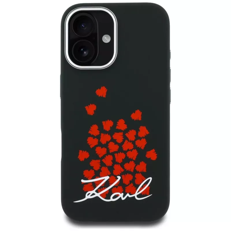 KARL LAGERFELD Silicone Heart SignLogo MagSafe puzdro pre Apple iPhone 16 - čierna